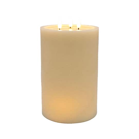 6" x 9" Flickering 3-Wick LED Wax Pillar Candle by Ashland®